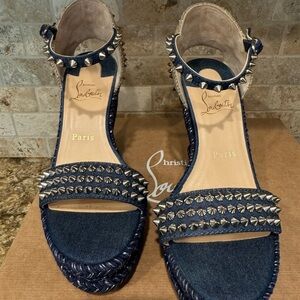 Christian Louboutin MADMONICA Spiked Stud Platform Wedge Heel Sandals Shoes